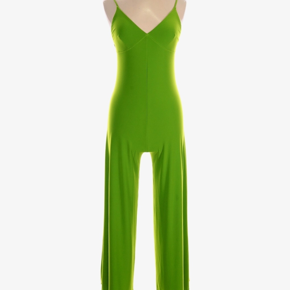 Norma Kamali Green Slip Jumpsuit Romper Women Size Small Rare!